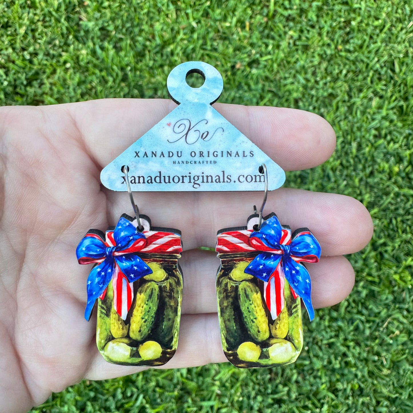 Pickle Jar 4th Of July Dangle Earrings