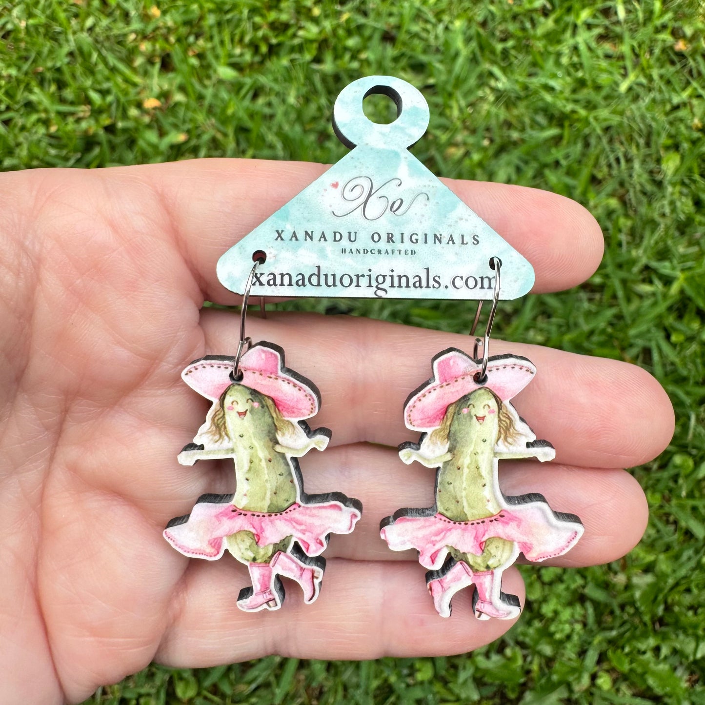Dancing Cowgirl Pickle Earrings