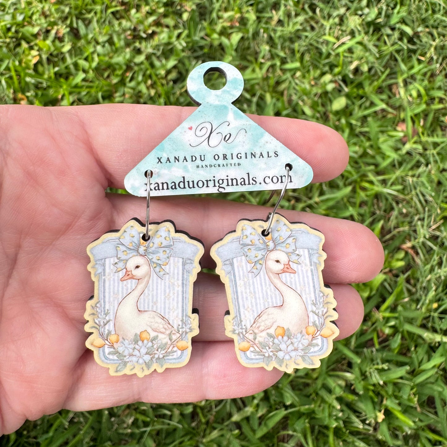 Framed Sitting Goose Earrings