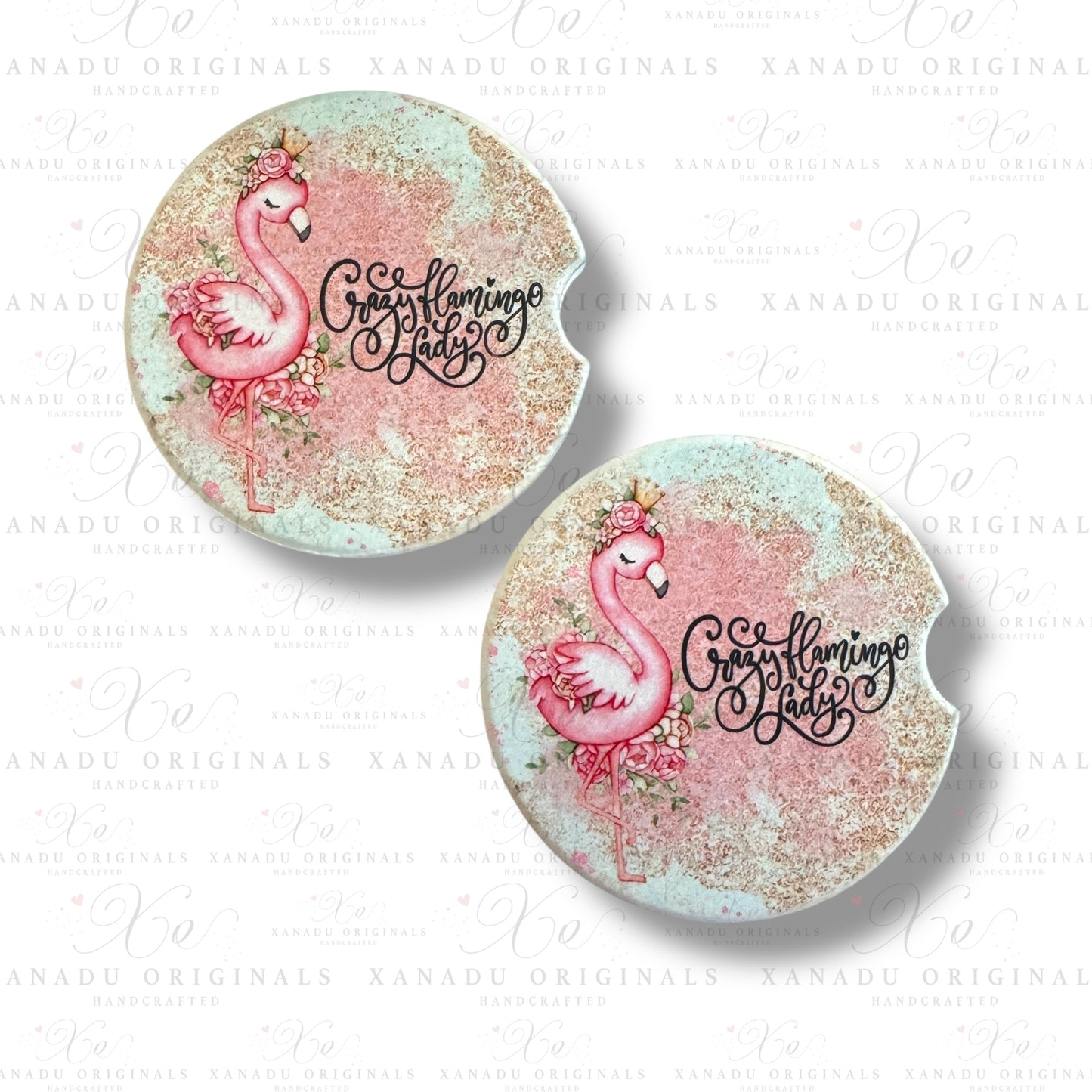 Crazy Flamingo Lady Ceramic Car Coasters