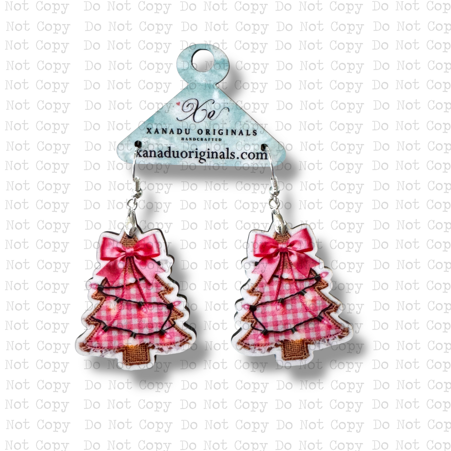 Burlap Pink Tree Earrings