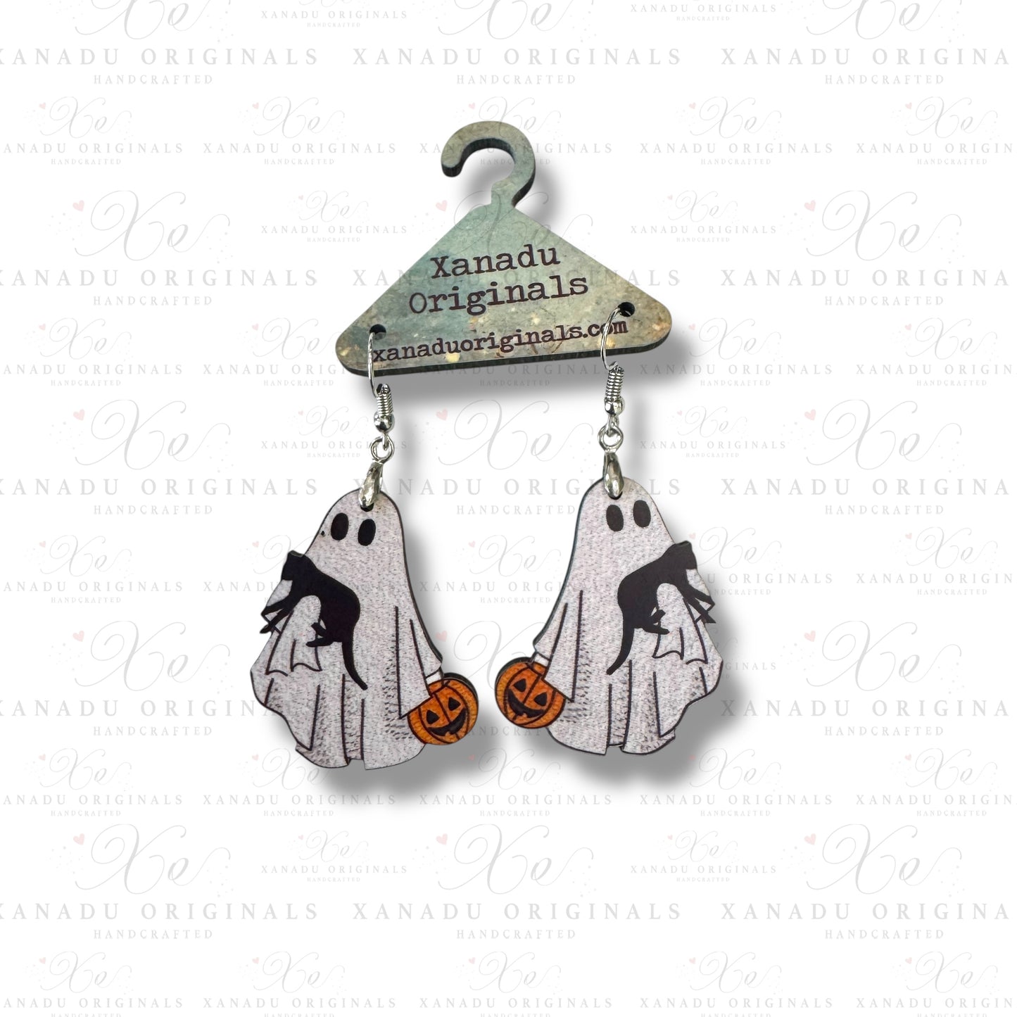 Ghost with Black Cat Earrings