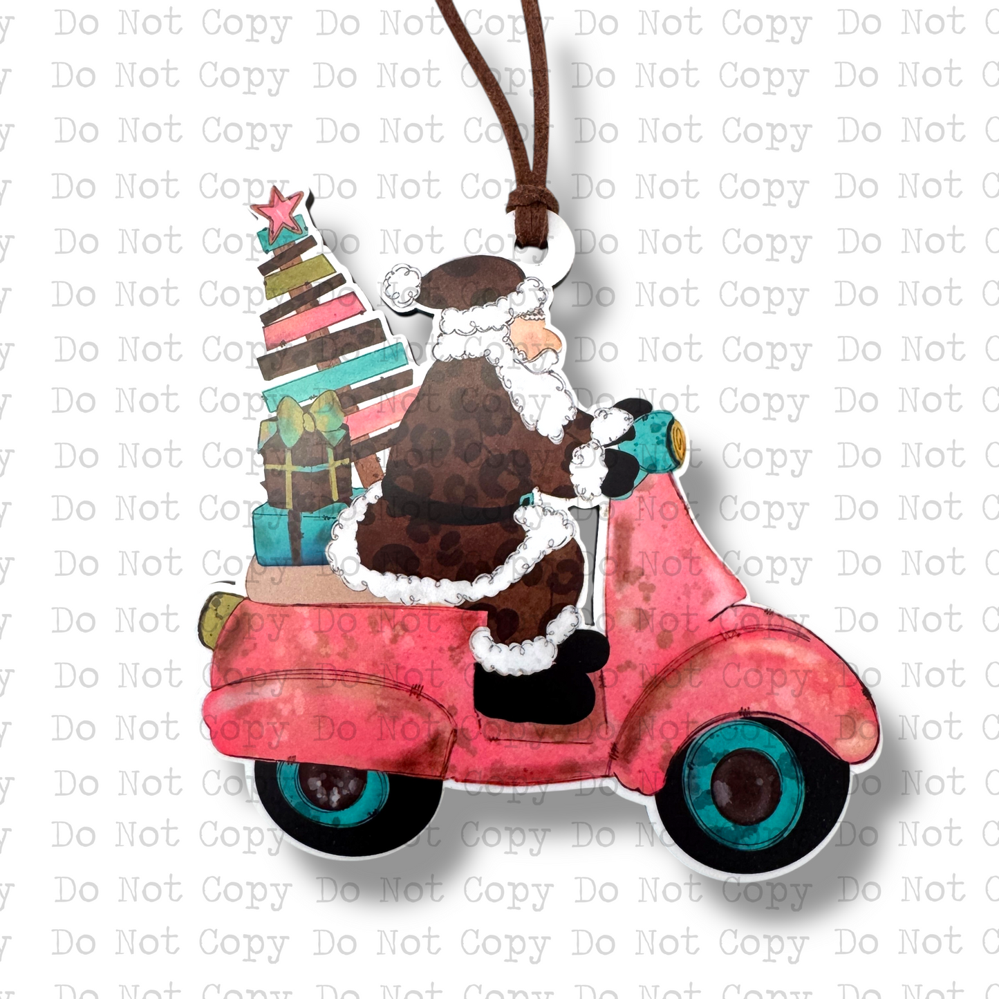 Pink Moped Santa Christmas Ornament