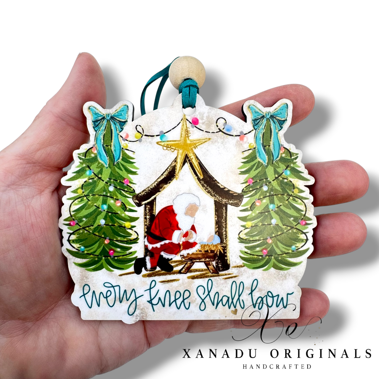 Every Knee Shall Bow Kneeling Santa Nativity Ornament - Faithful Christmas Tree Decoration
