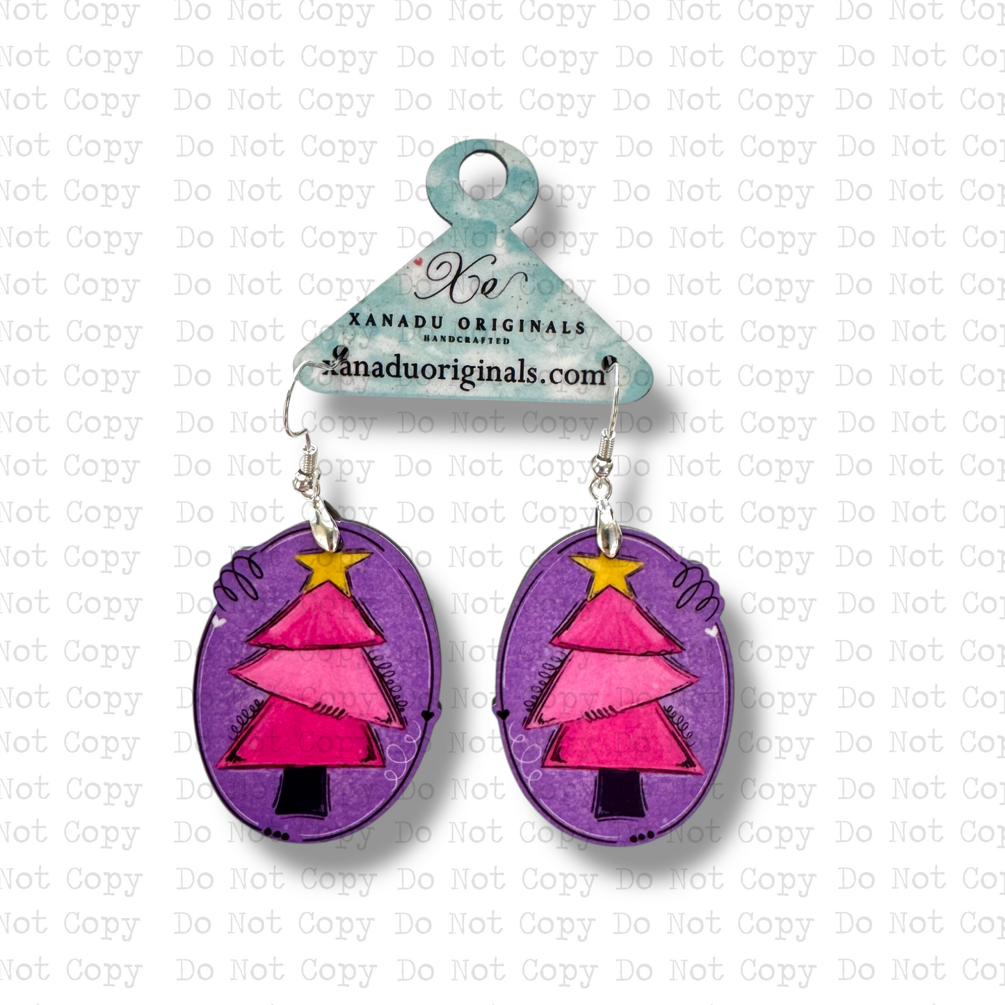 Pink and Purple Christmas Tree Earrings