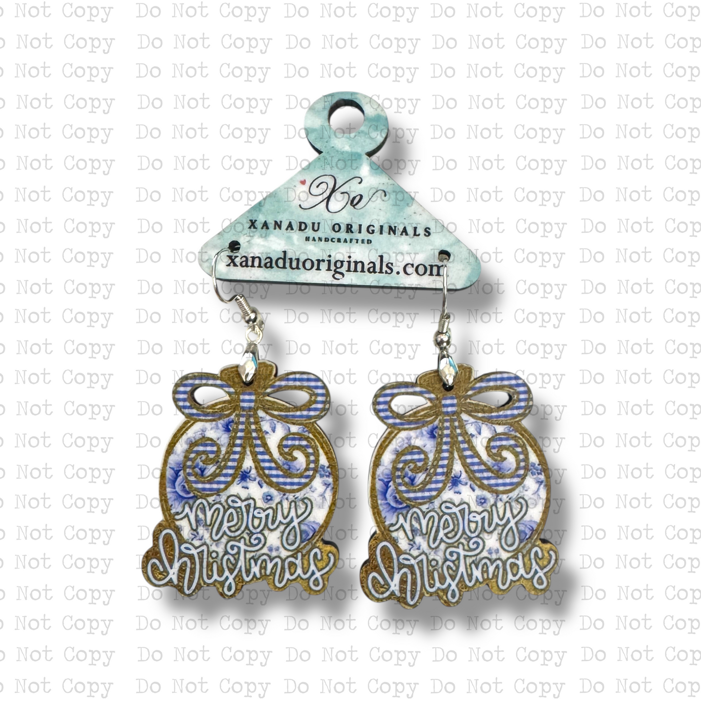 Merry Christmas Blue Bulb Earrings