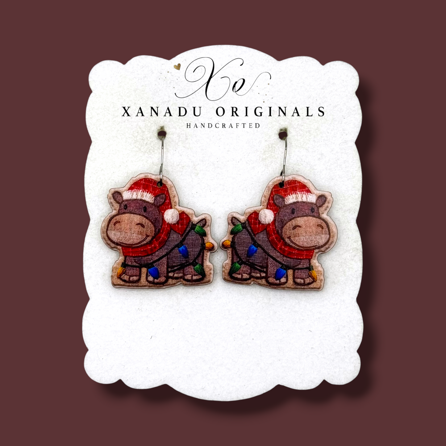 Burlap Hippo Earrings