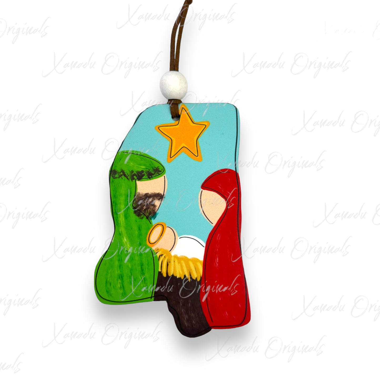 Mississippi Shaped Manger Scene Christmas Ornament