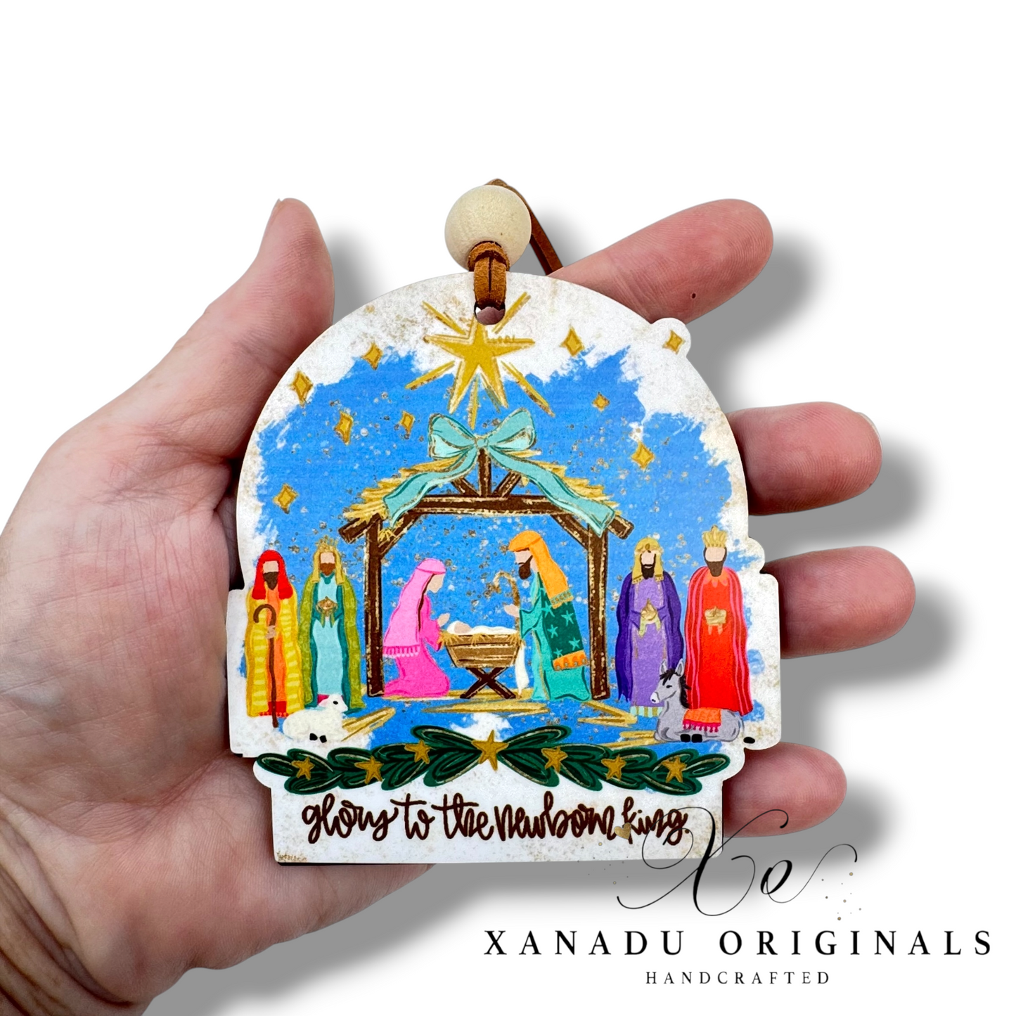 Glory To The Newborn King Blue Sky Nativity Ornament | Christian Wise Men Keepsake