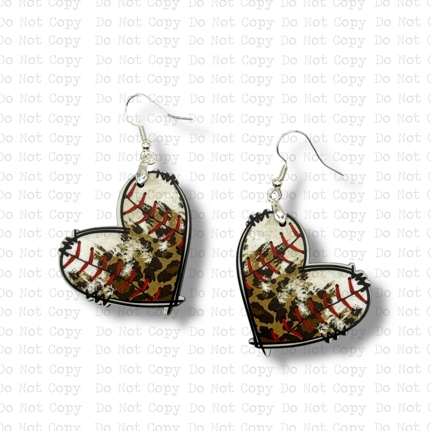 Baseball Leopard Heart Earrings