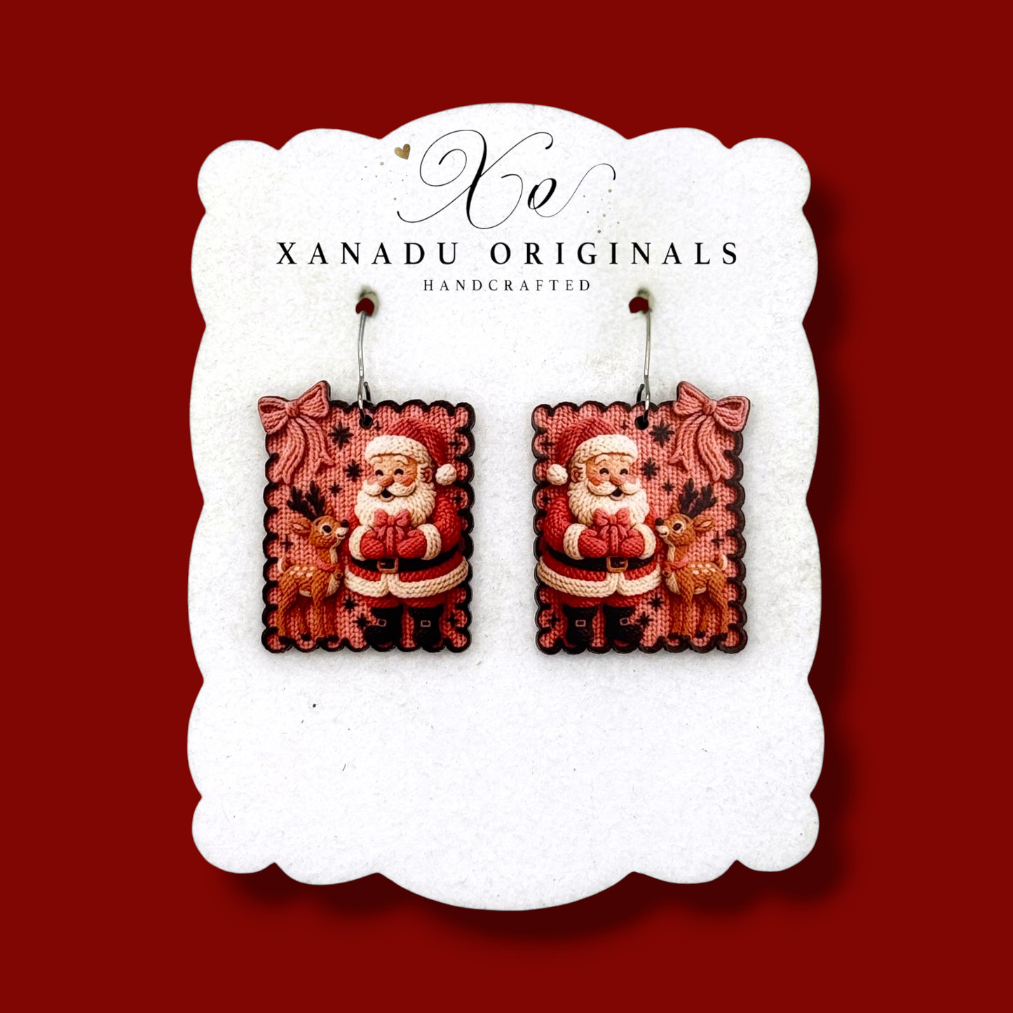 Santa and Reindeer Yarn Earrings