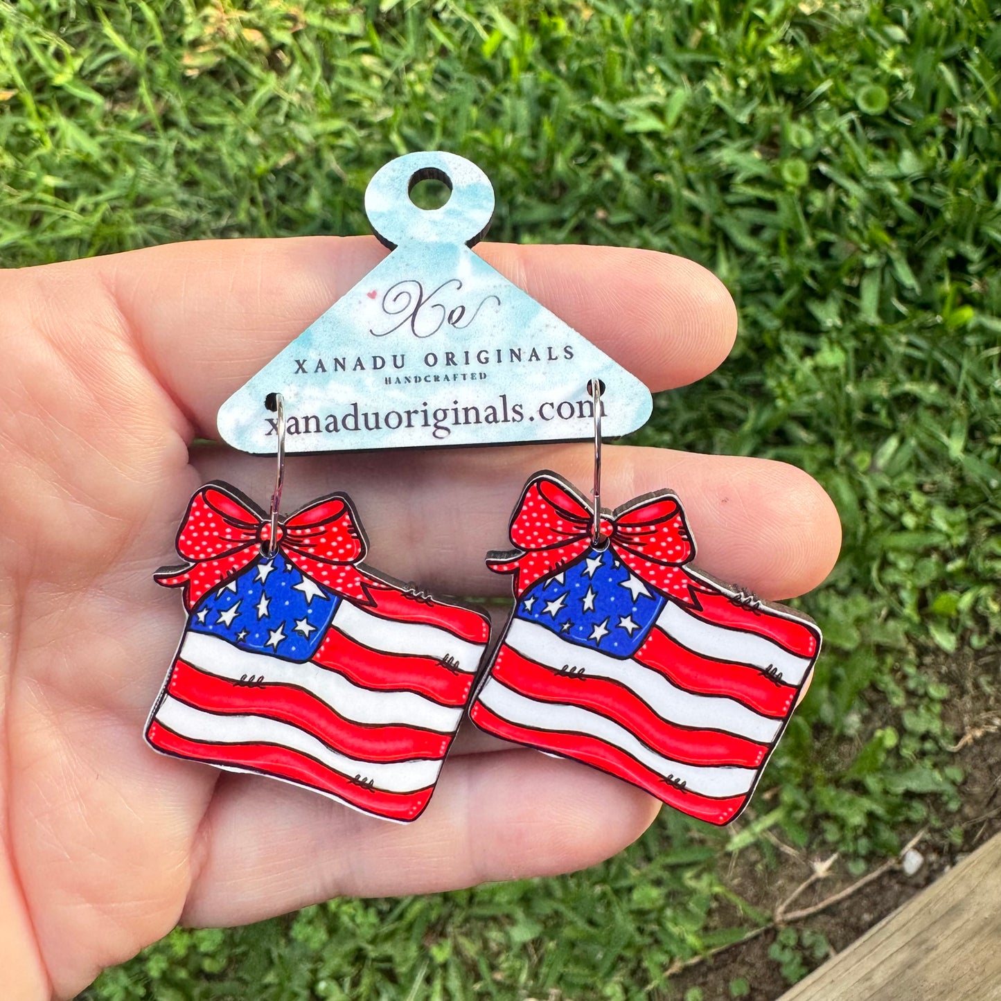 Patriotic Bow Flag Earrings
