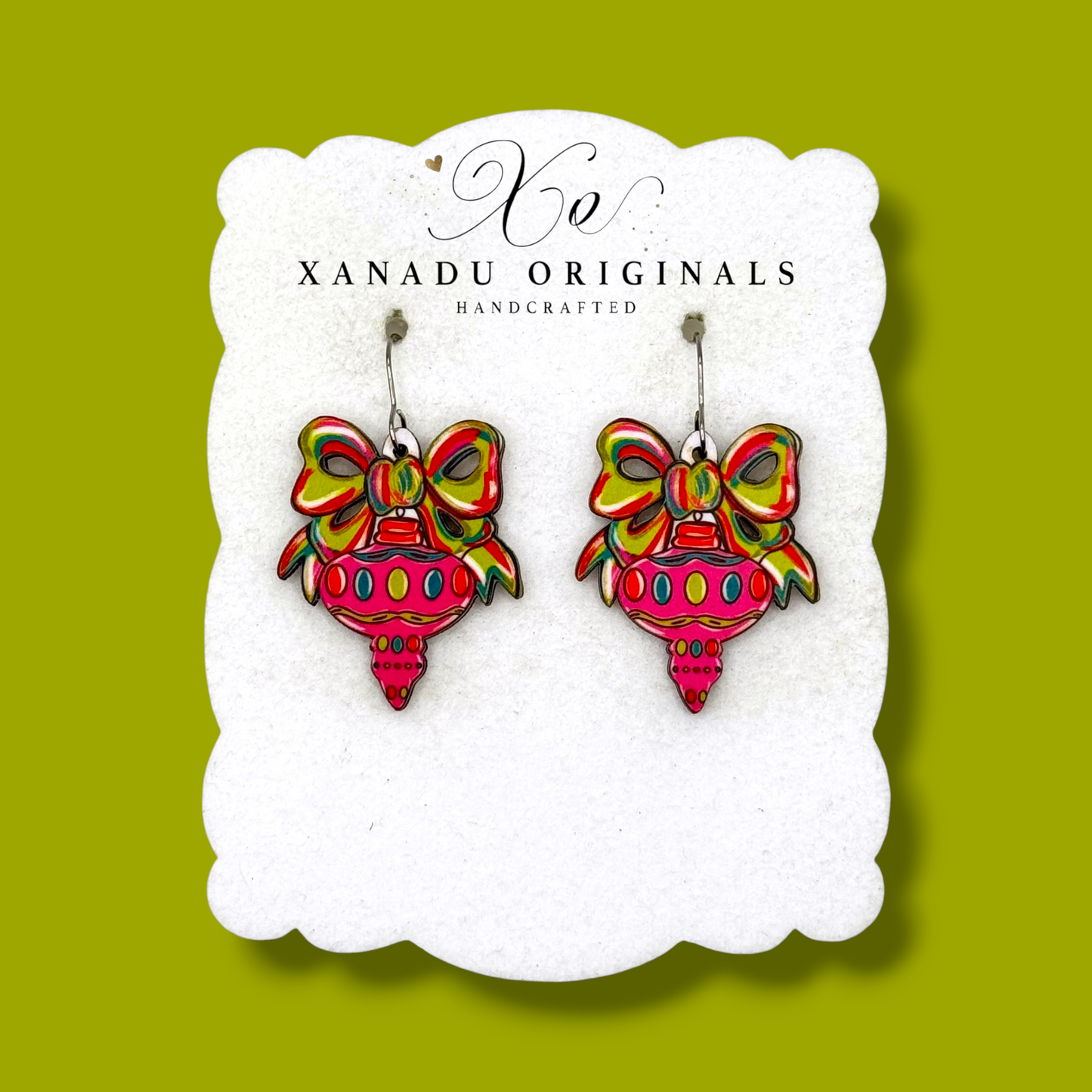 Festive Bow Pink Teardrop Earrings