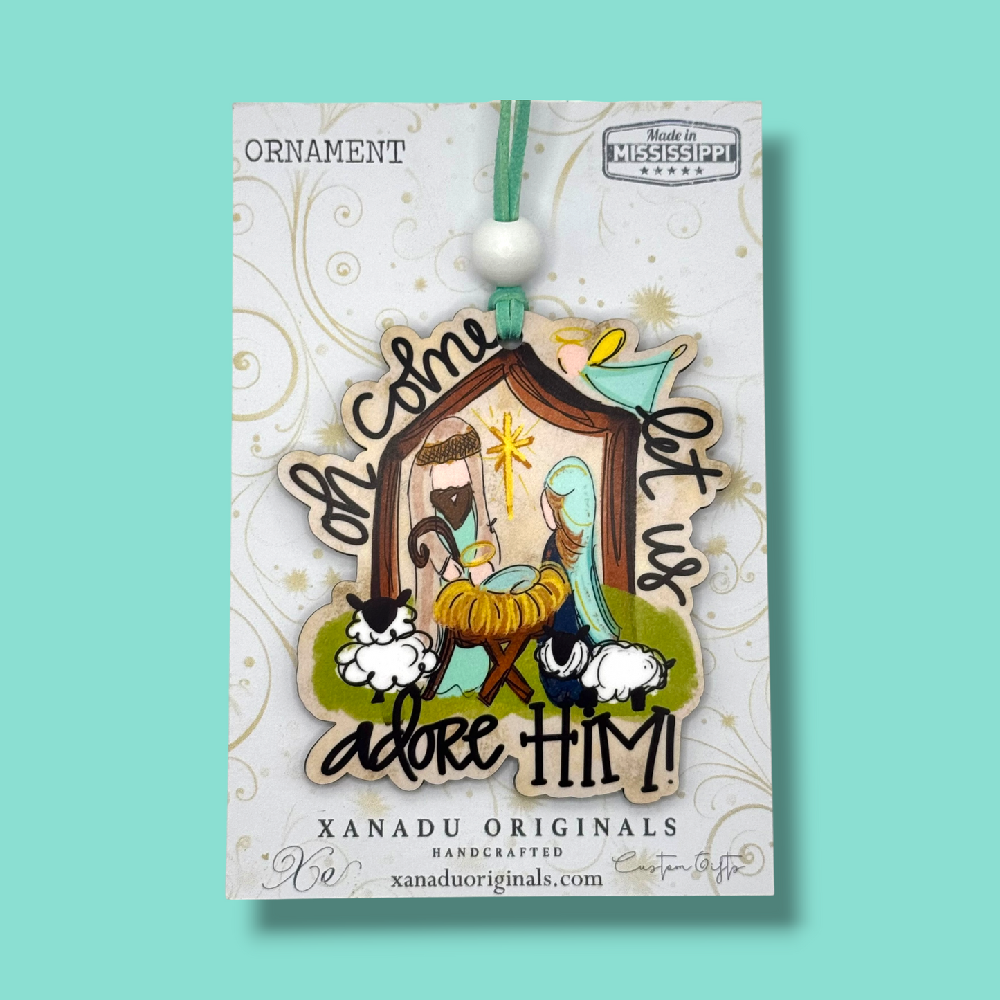 Oh Come Let Us Adore Him Nativity Ornament - Cute Holy Family Stable Tree Decoration