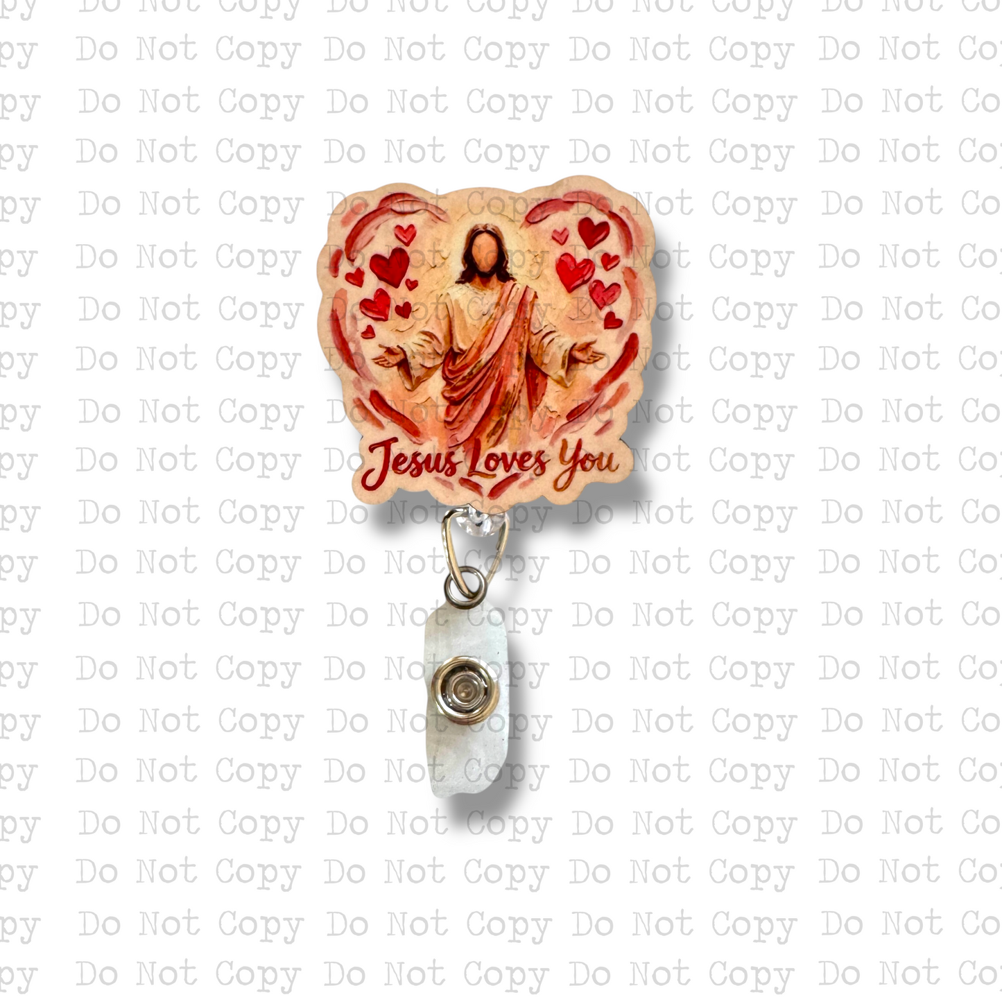 Jesus Loves You Brushstroke Interchangeable Badge Button with Reel Option
