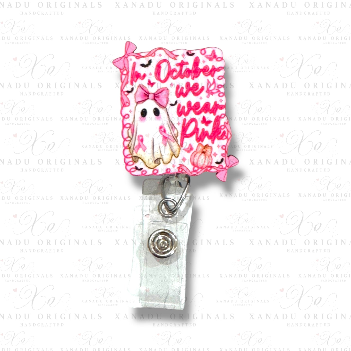 October We Wear Pink Interchangeable Badge Button with Reel Option