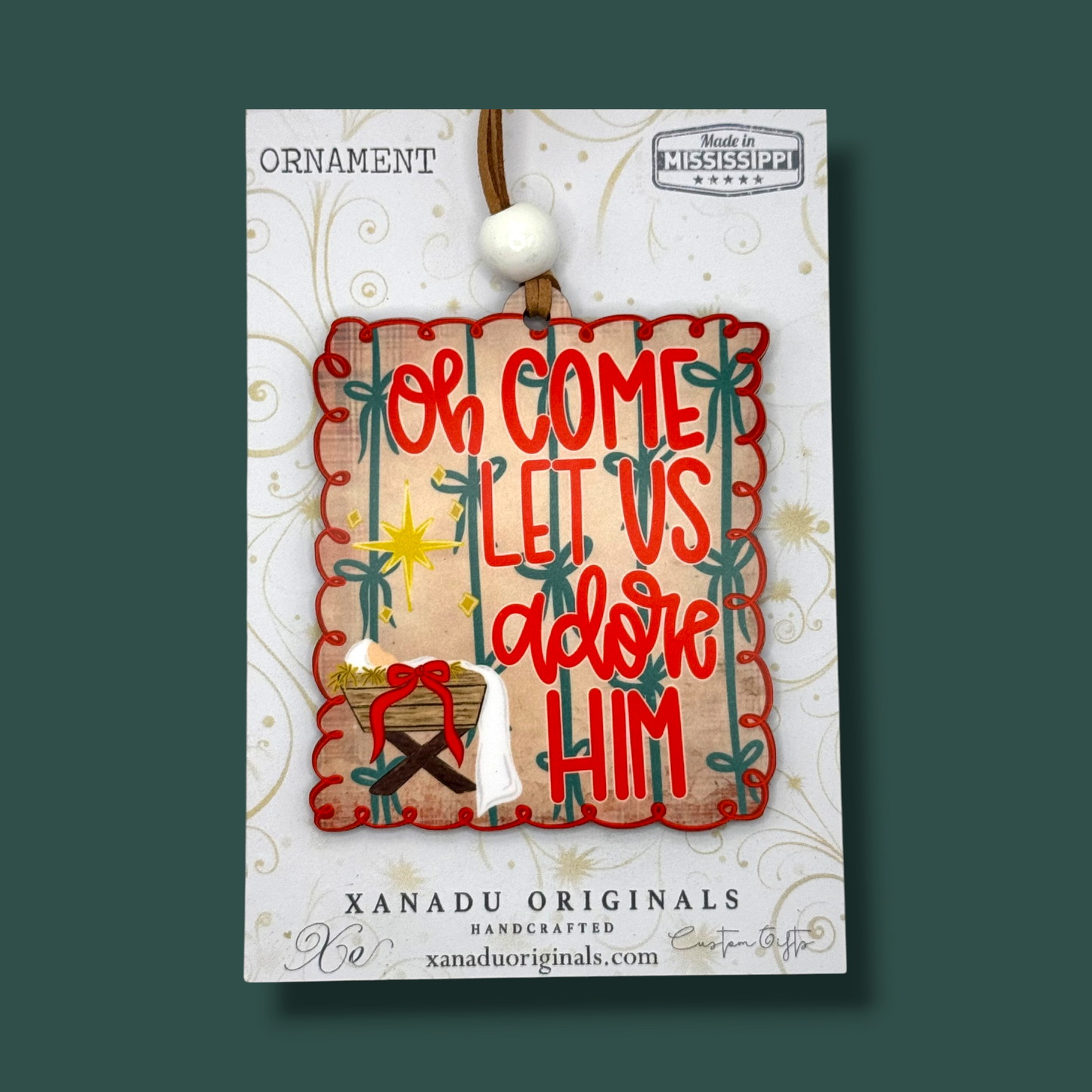 Oh Come Let Us Adore Him Manger Ornament - Whimsical Christmas Nativity Tree Decoration