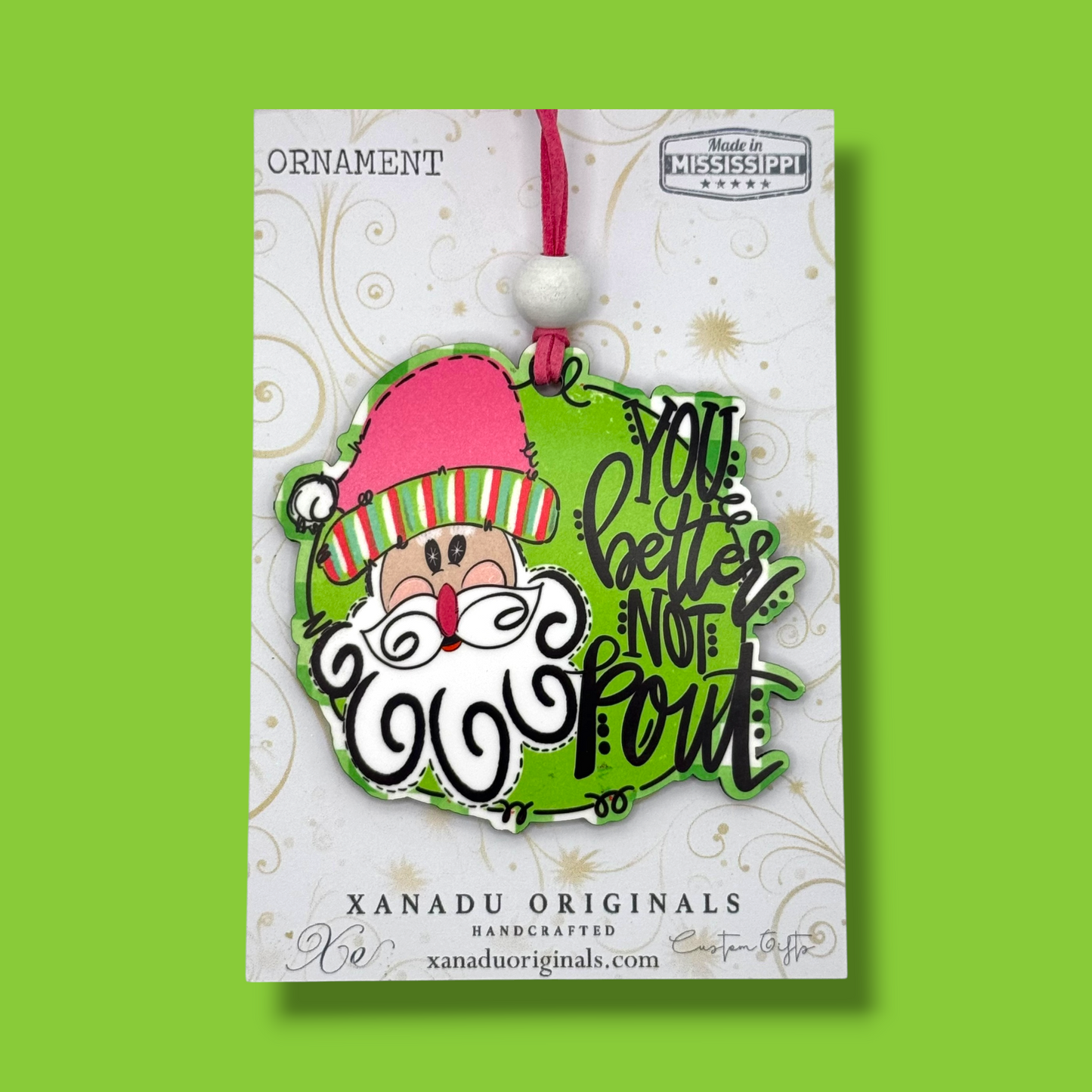 Better Not Pout Pink Santa Christmas Ornament
