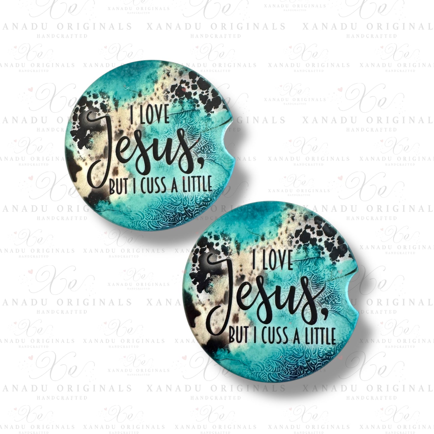 Love Jesus But I Cuss A Little Ceramic Car Coasters