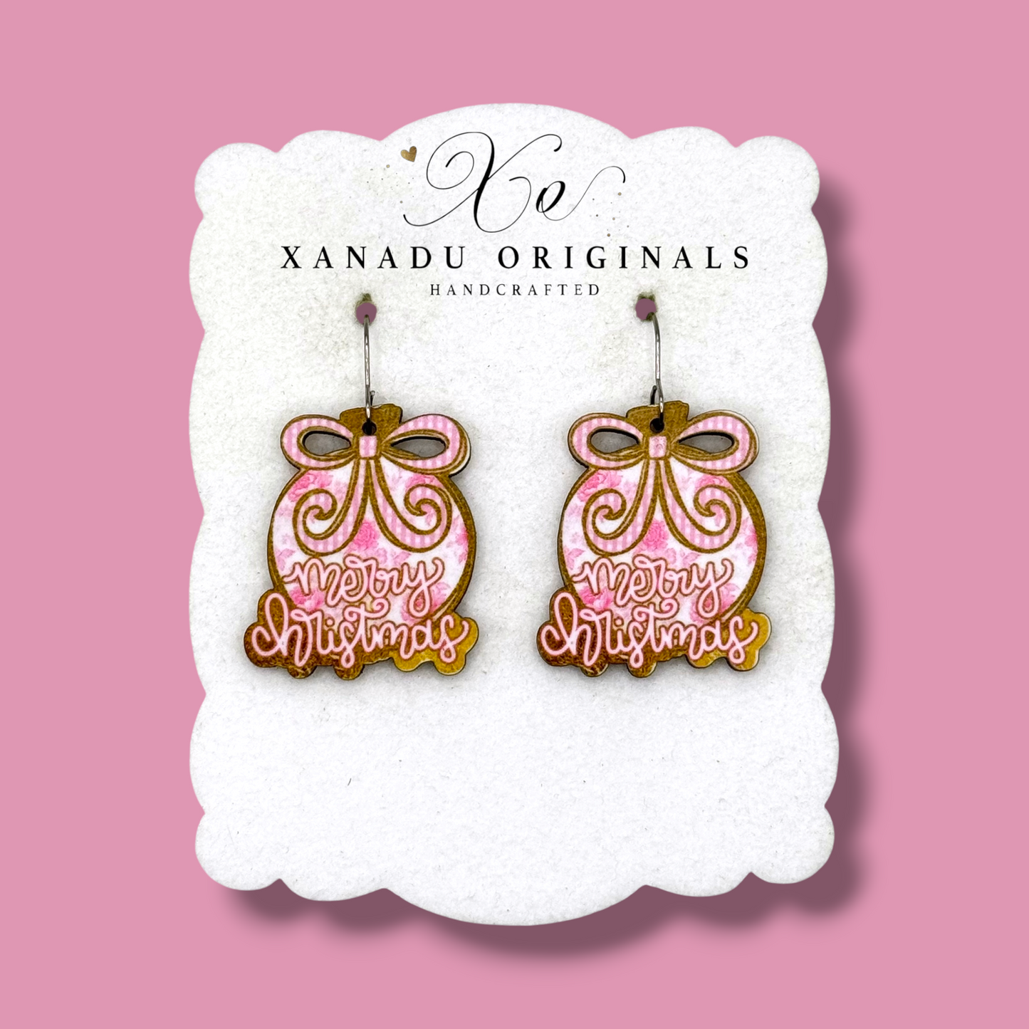 Merry Christmas Pink Bulb Earrings