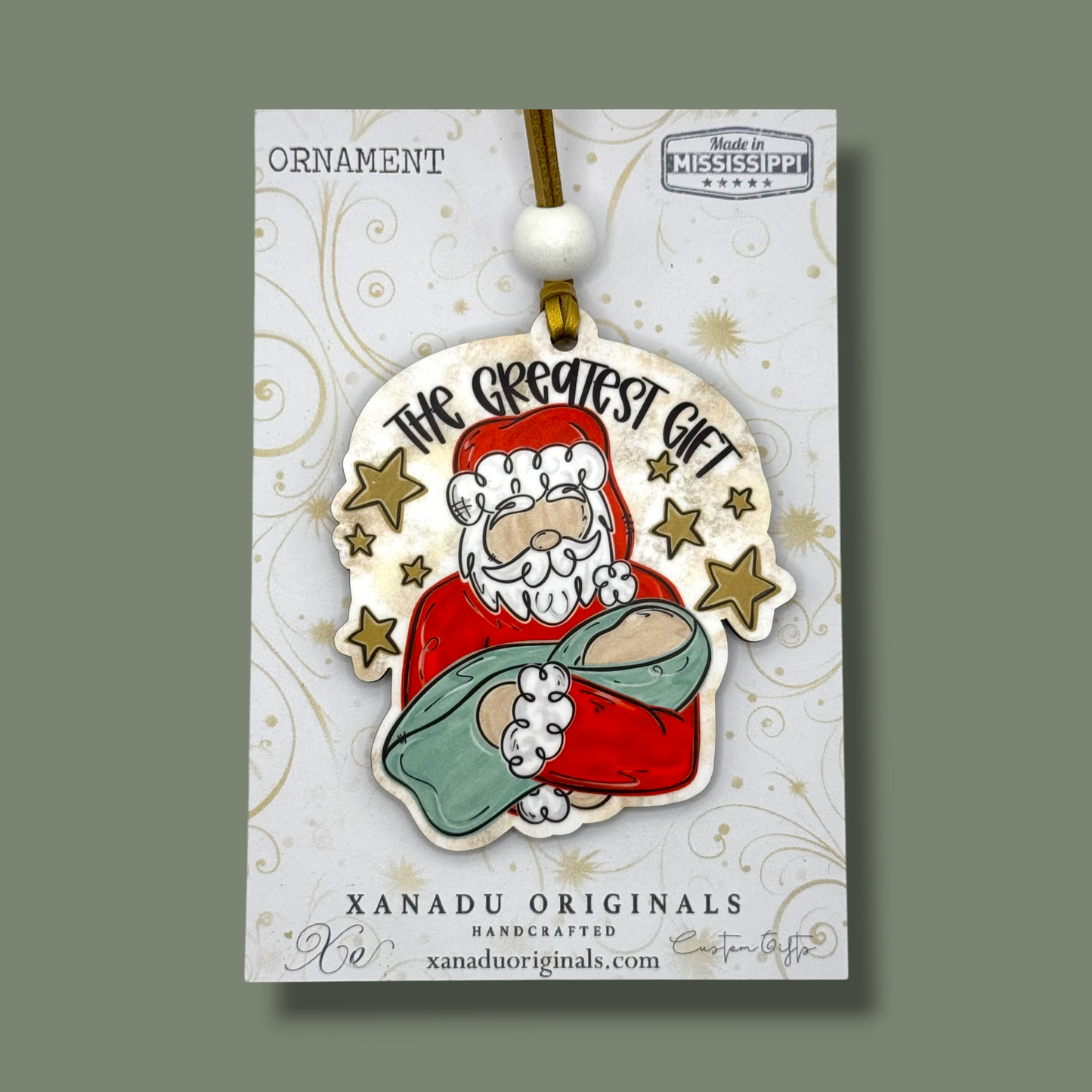 The Greatest Gift Santa Cradling Baby Jesus Ornament - Christian Nativity Tree Decoration