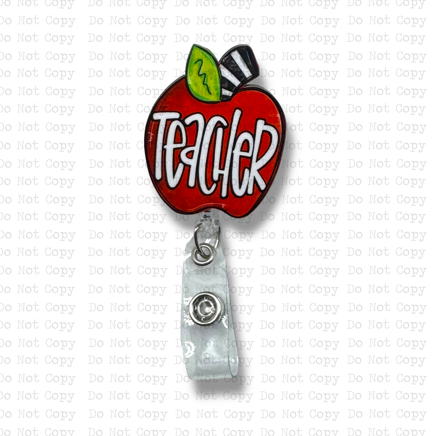 Teacher Apple Interchangeable Badge Button with Reel Option