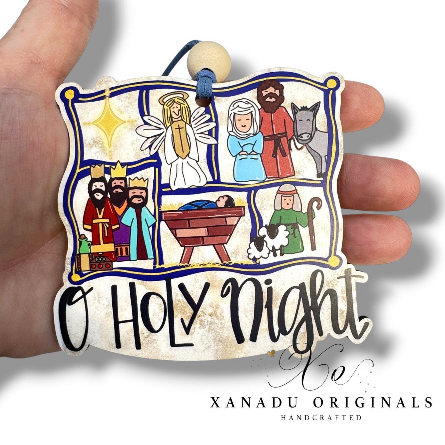 O Holy Night Nativity Story Ornament, Traditional Holiday Tree Decor, Whimsical Hand-Painted Style Keepsake