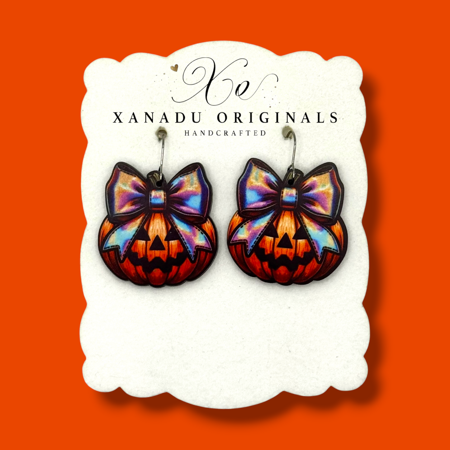 Holo Bow Pumpkin Earrings