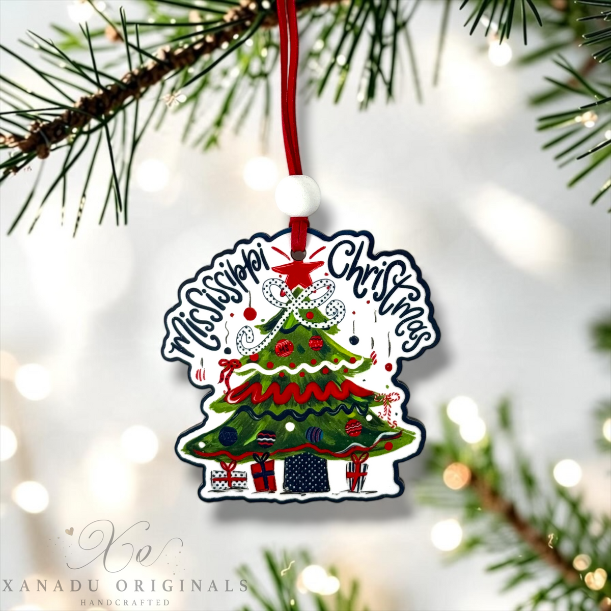 Rebels Mississippi Christmas Tree Wood Ornament - Whimsical Southern Gameday Gift