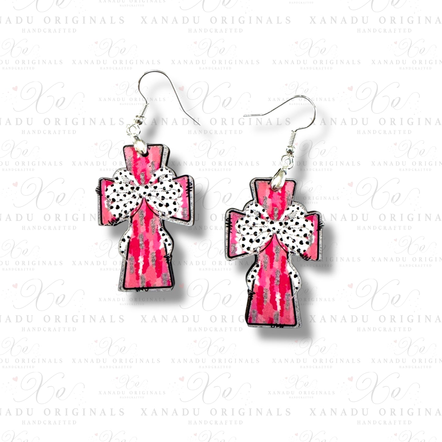 Pink Brushstroke Cross Earrings