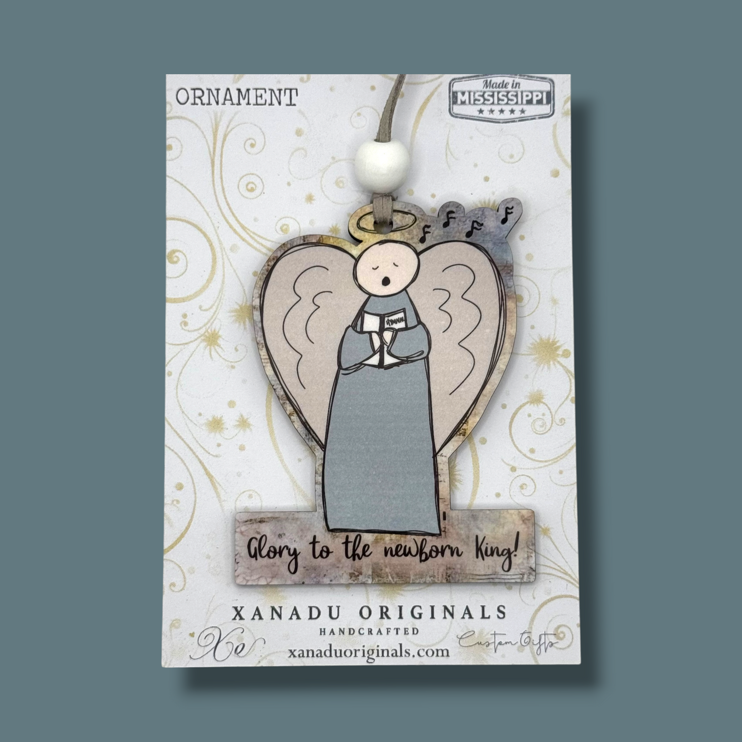 Glory to the Newborn King Singing Angel Wooden Christmas Ornament