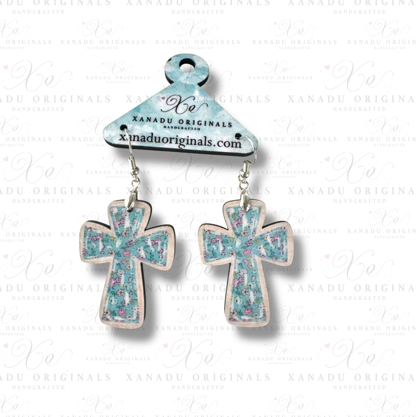 Turquoise Floral Cross Earrings
