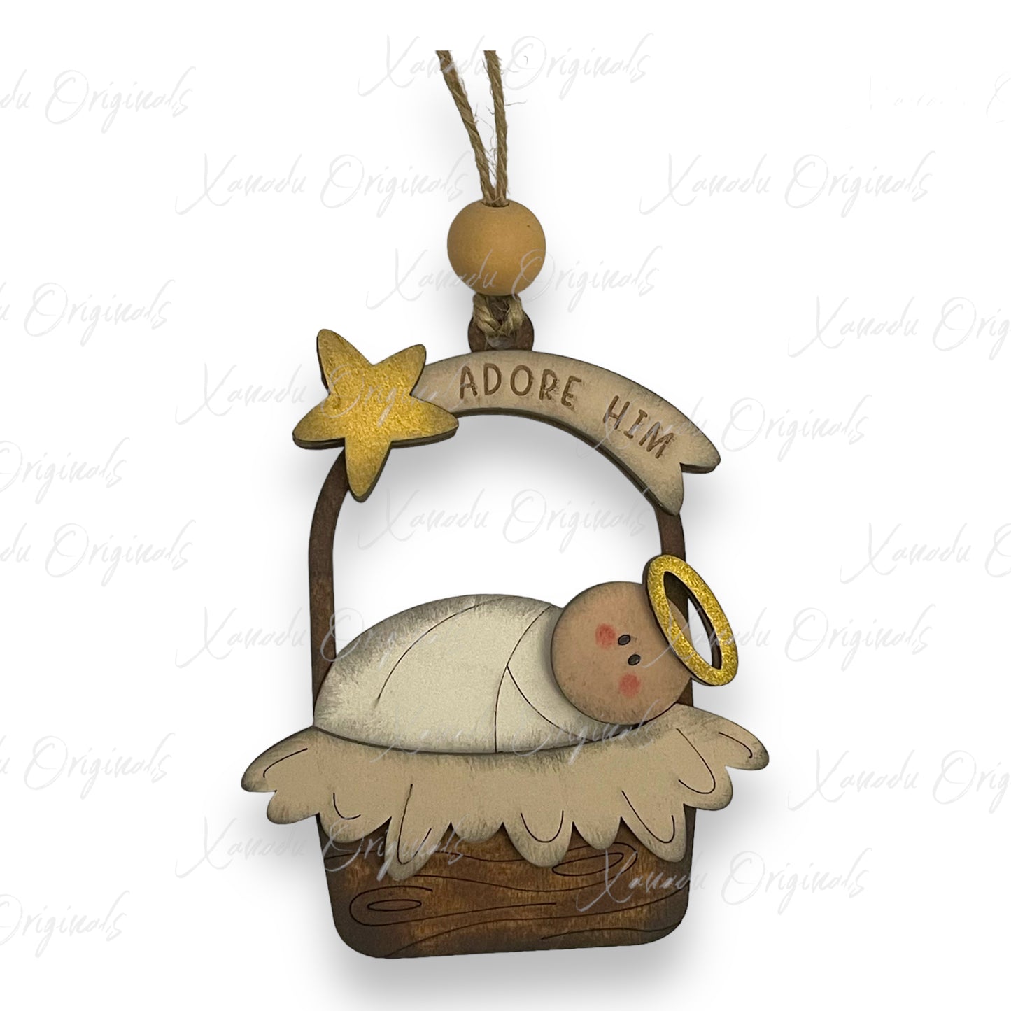 Adore Him Baby Jesus Christmas Wood Ornament