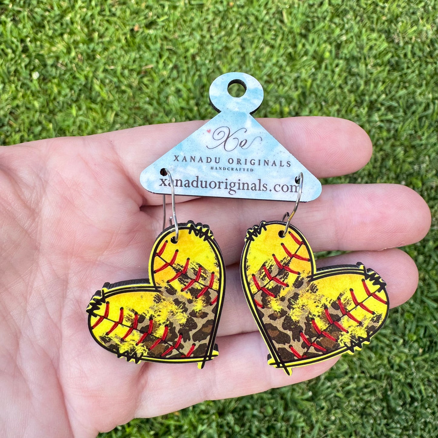 Softball Leopard Heart Earrings