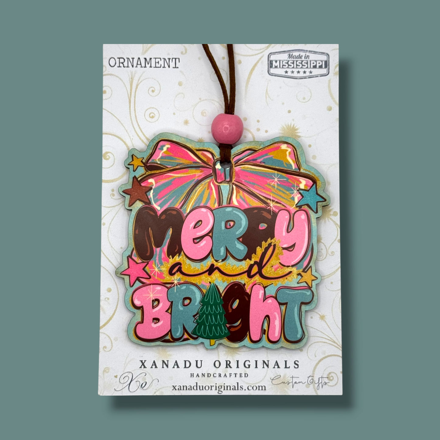 Merry And Bright Bubble Letter Christmas Ornament, Traditional Holiday Tree Decor, Festive Whimsical Keepsake