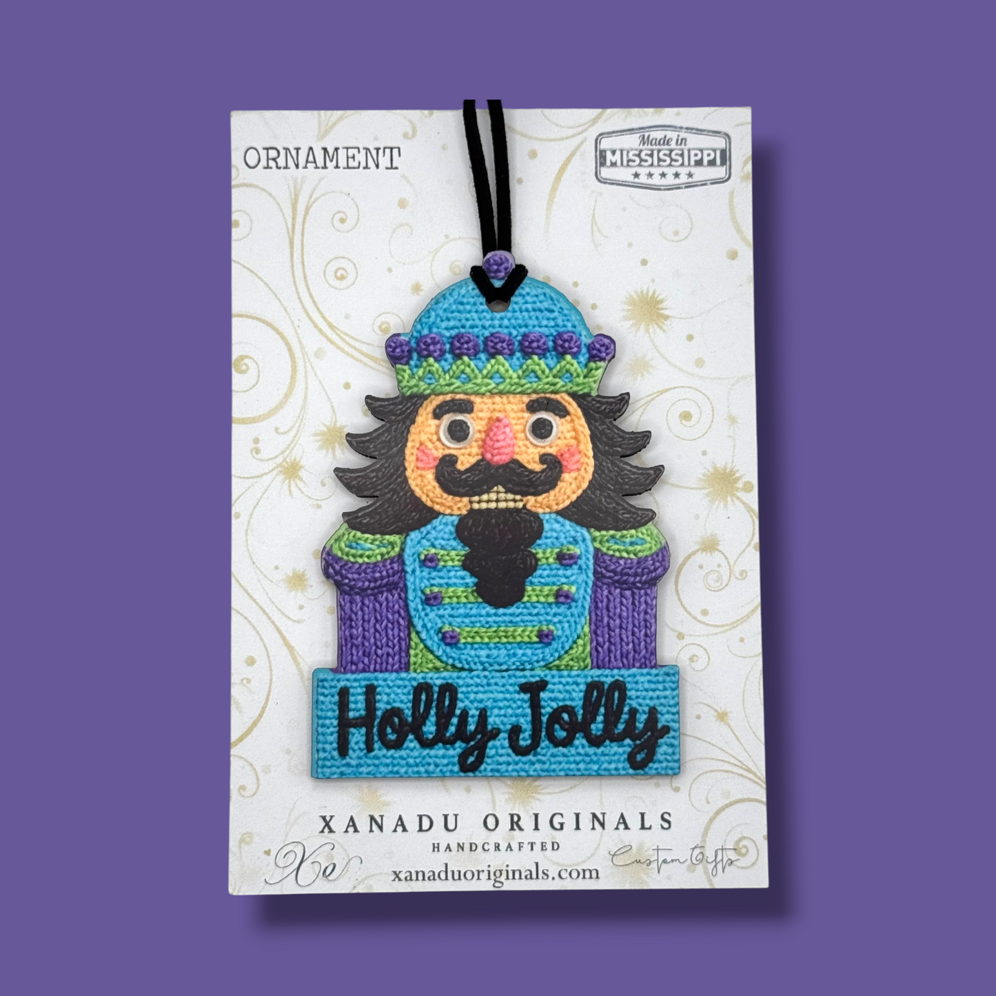 Holly Jolly Needlepoint Nutcracker Christmas Ornament | Faux Knit Holiday Keepsake