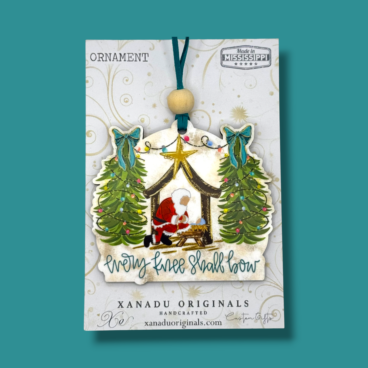 Every Knee Shall Bow Kneeling Santa Nativity Ornament - Faithful Christmas Tree Decoration