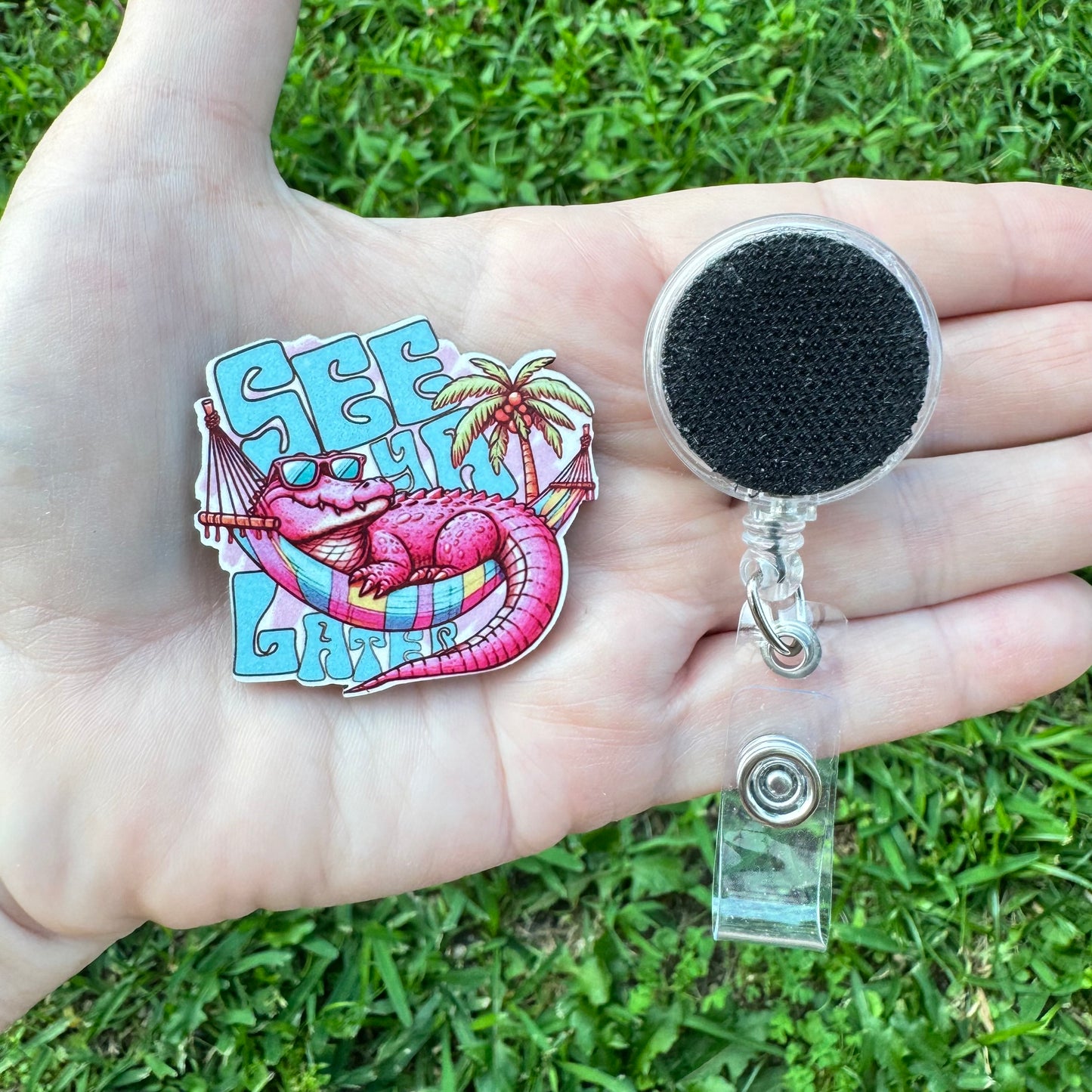 See Ya Later Gator Interchangeable Badge Button with Reel Option