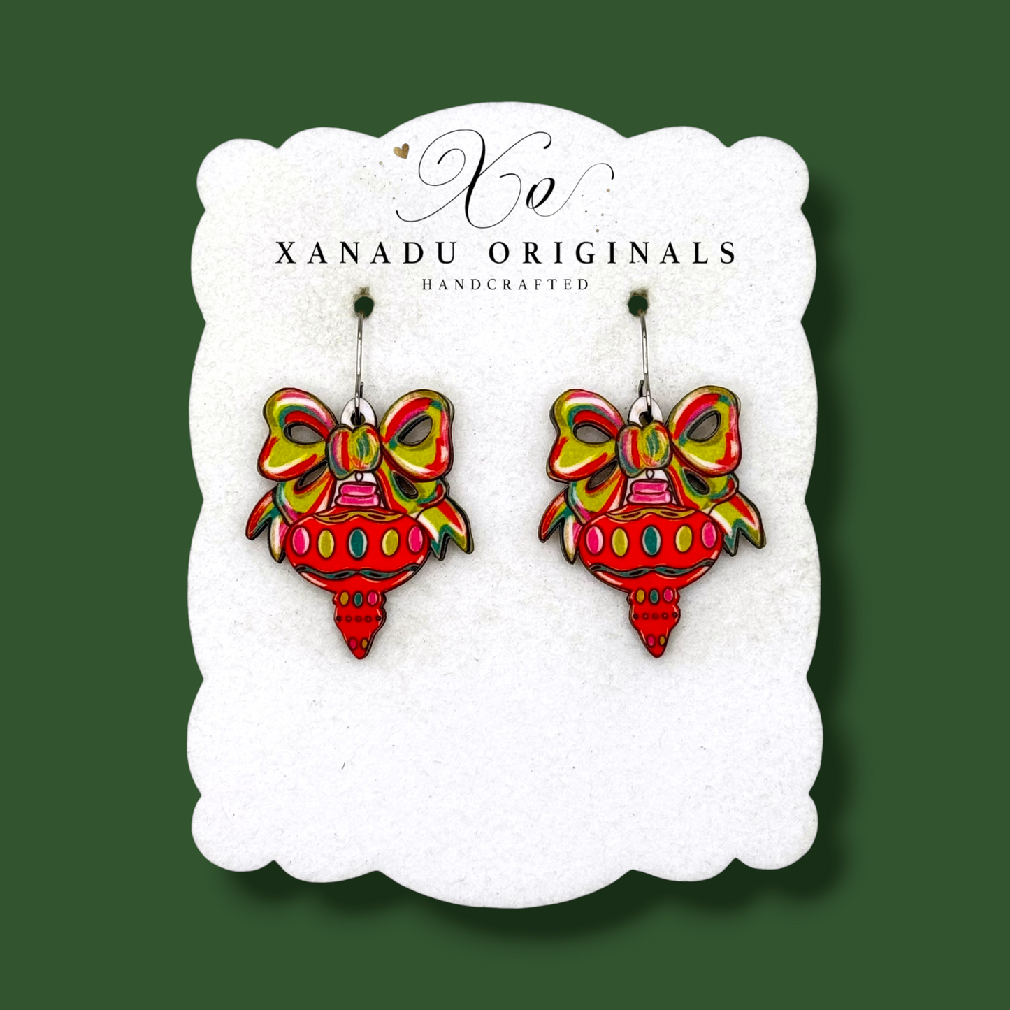 Festive Bow Red Teardrop Earrings