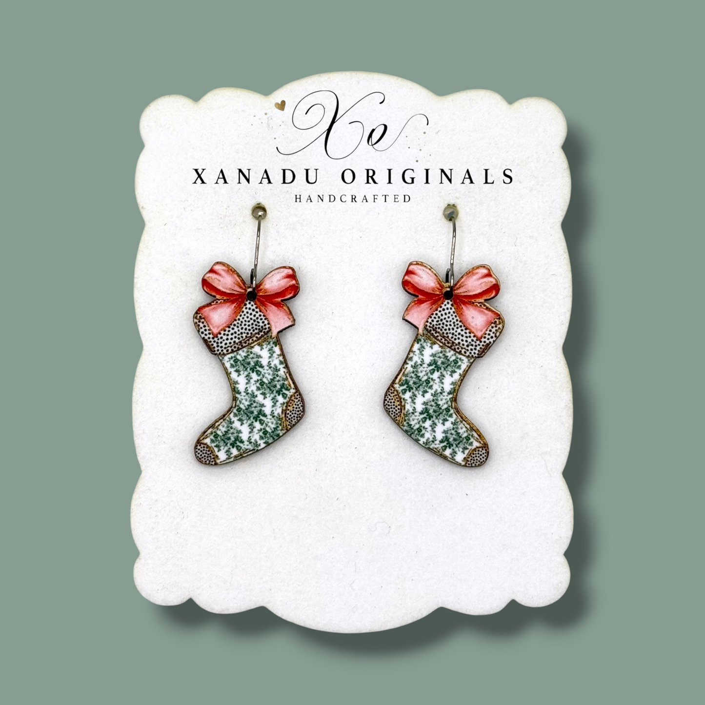 Stocking Green Toile Earrings