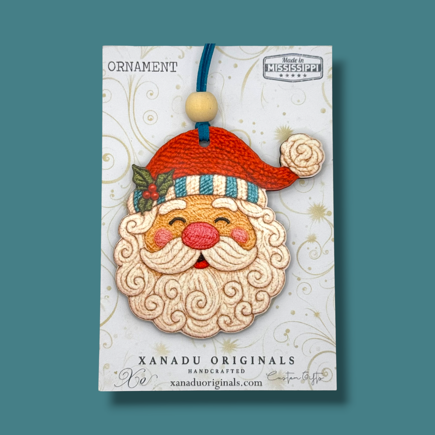 Faux Embroidery Santa Claus Christmas Ornament - Cute Yarn Look Holiday Tree Decoration