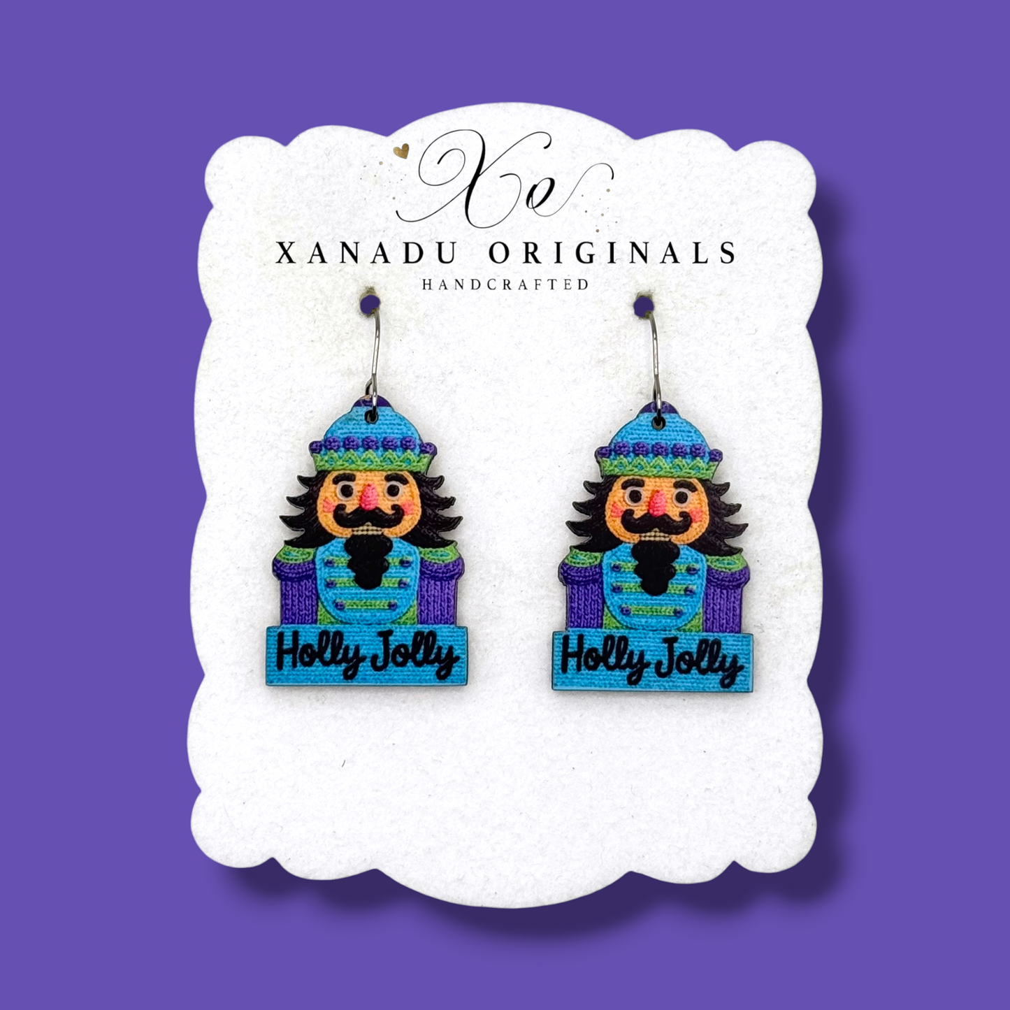 Blue Yarn Nutcracker Earrings