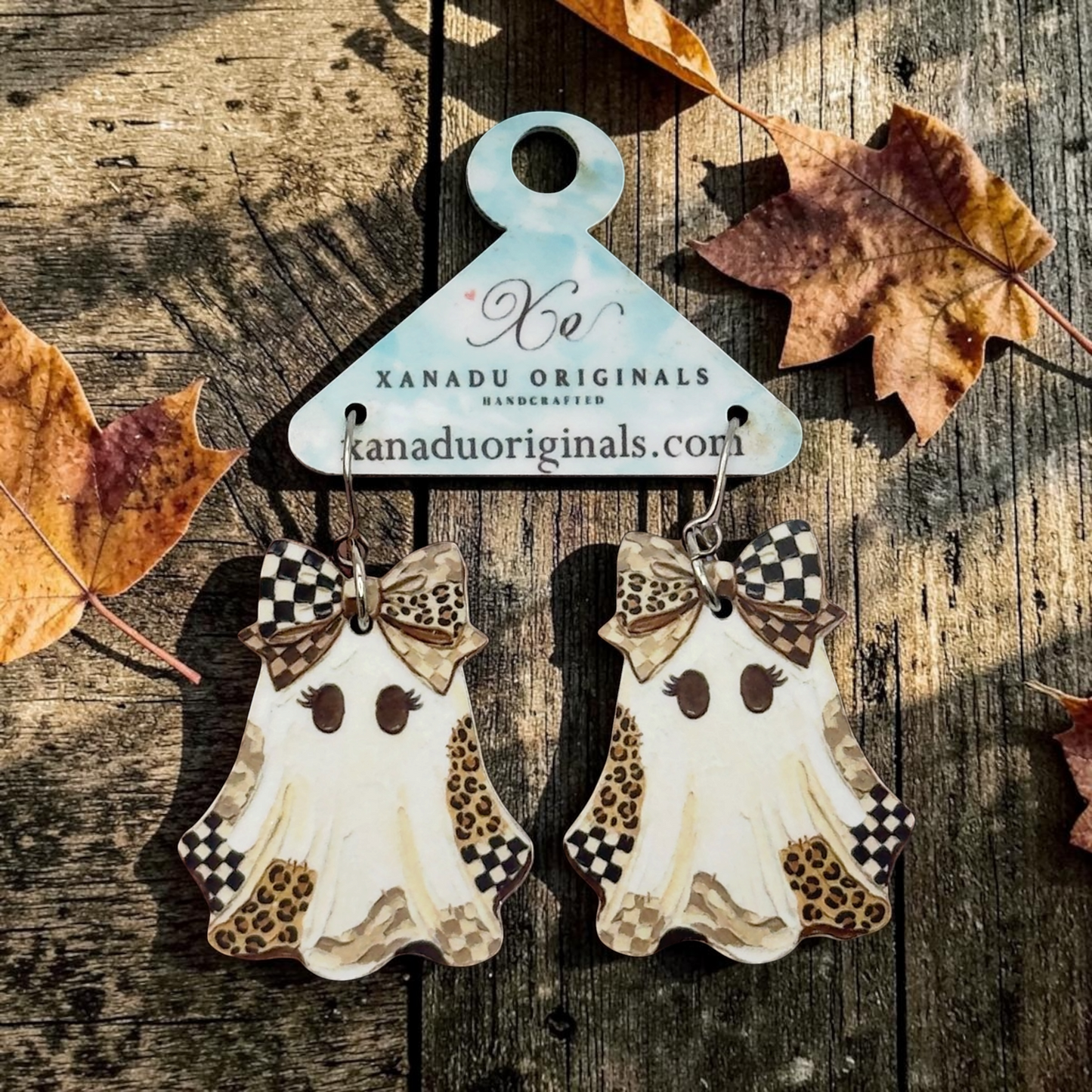 Leopard Patchwork Ghost Dangle Earrings