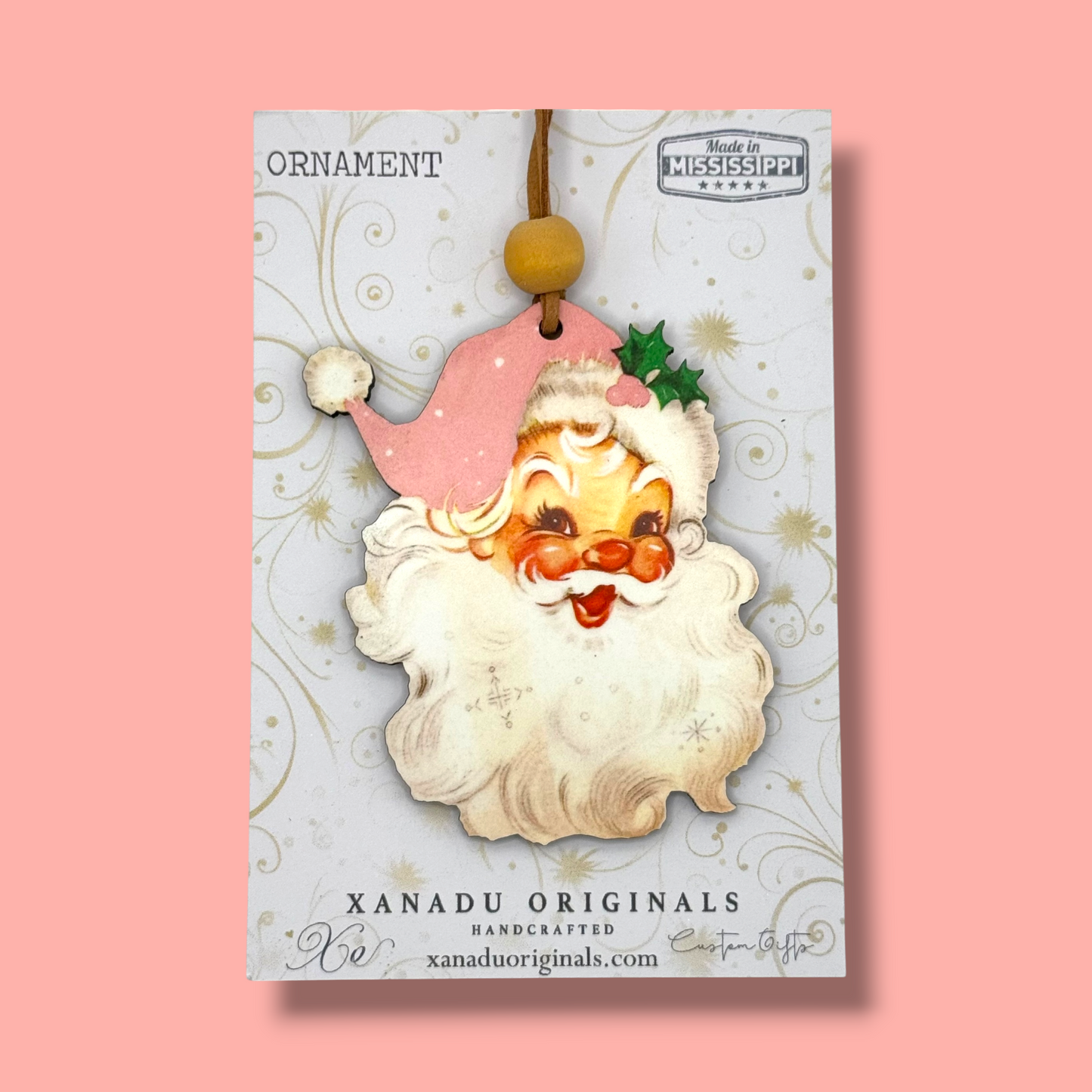 Vintage Santa Pink Hat Christmas Ornament