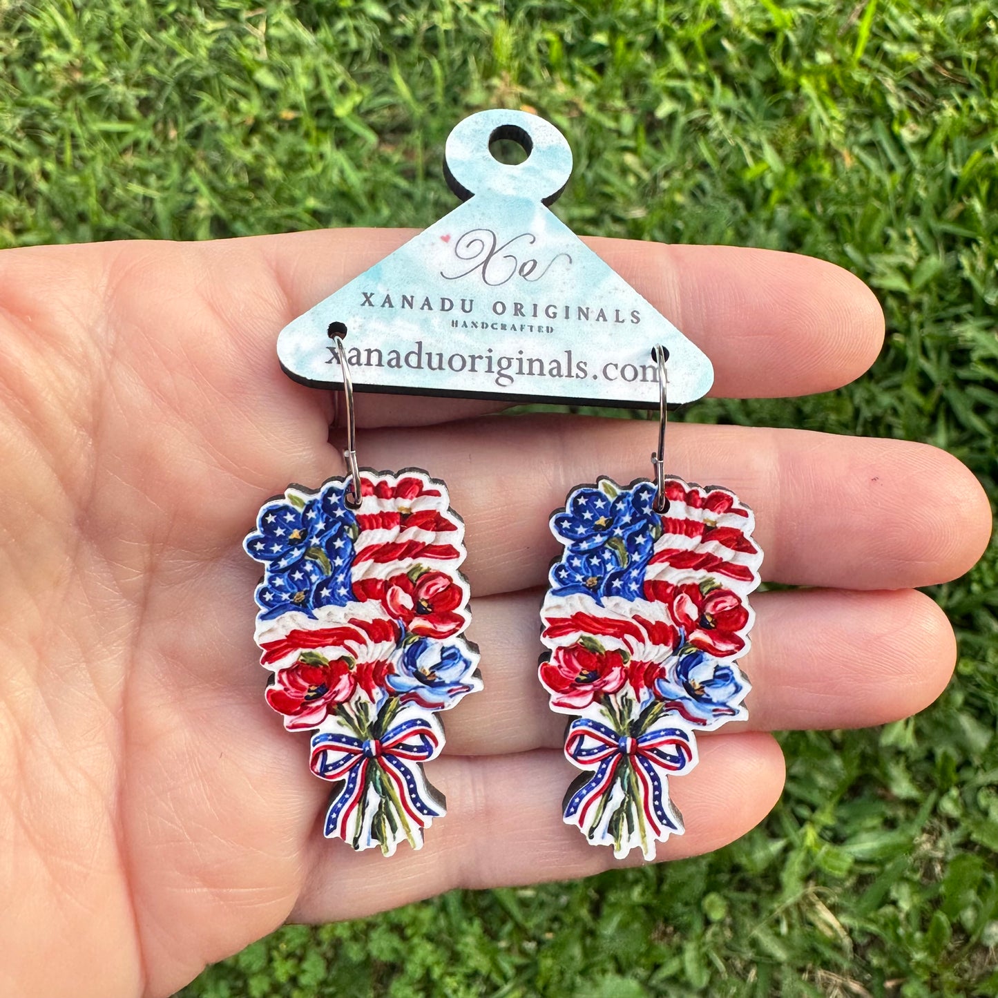 Flag Floral Bouquet Dangle Earrings