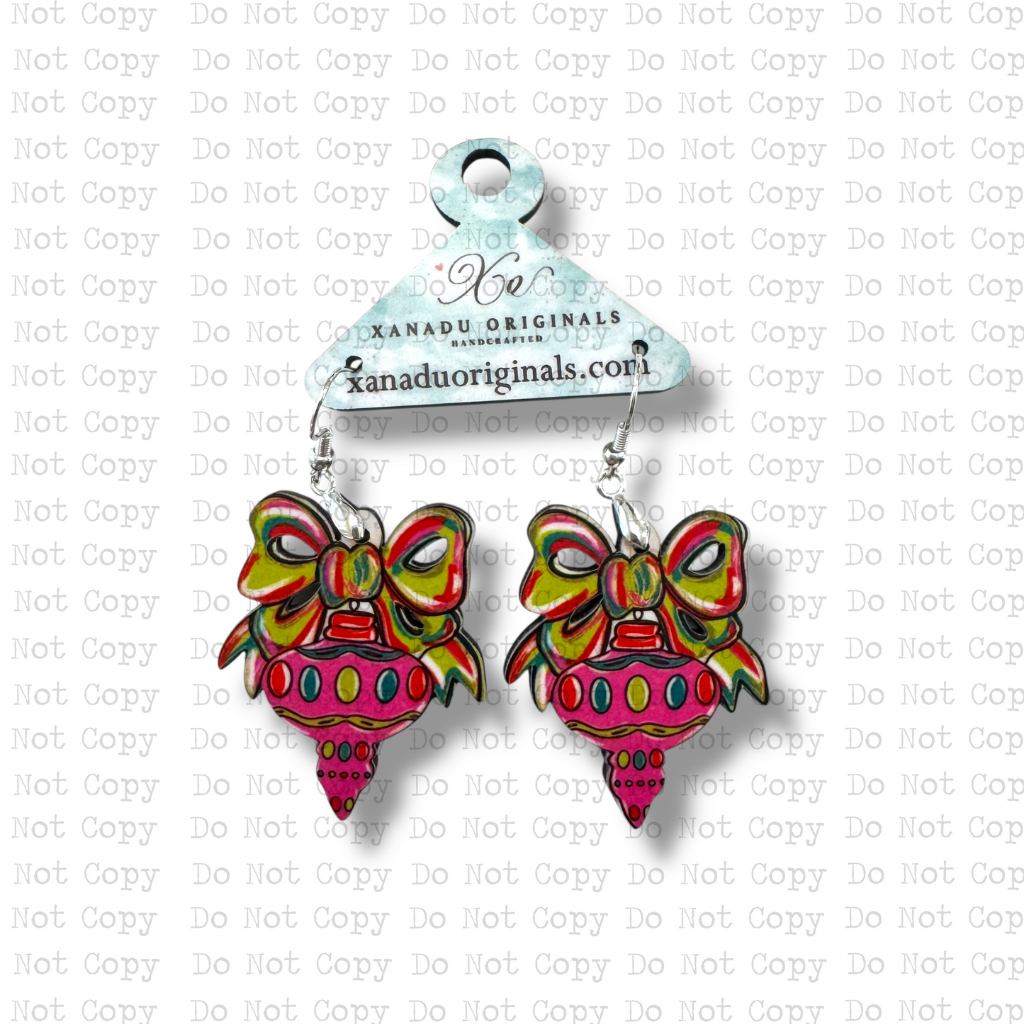 Festive Bow Pink Teardrop Earrings