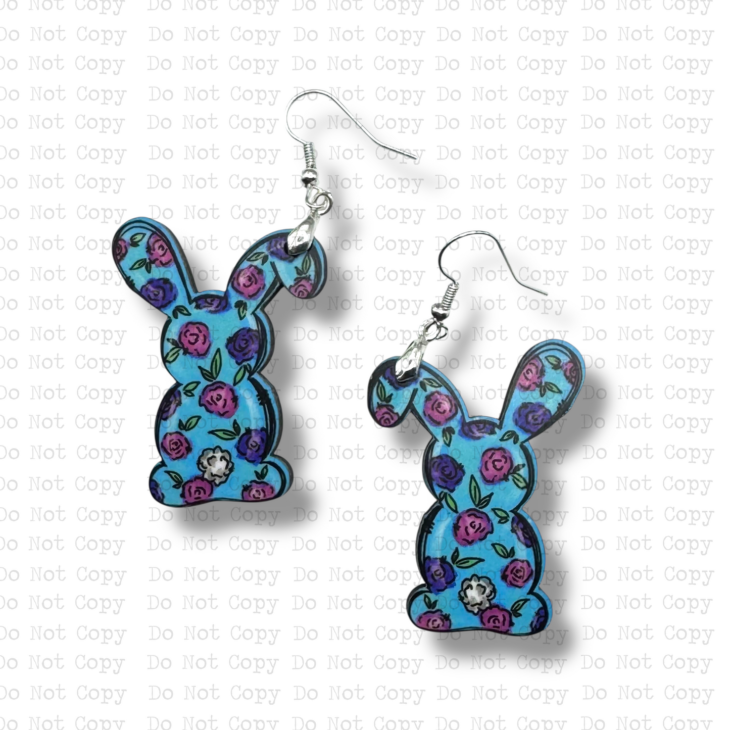 Blue Floral Bunny Earring