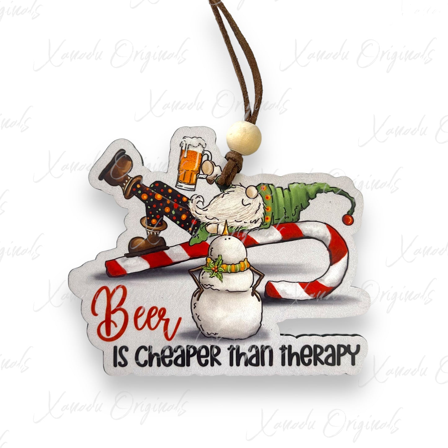 Beer Is Cheaper Than Therapy Snowman Christmas Ornament