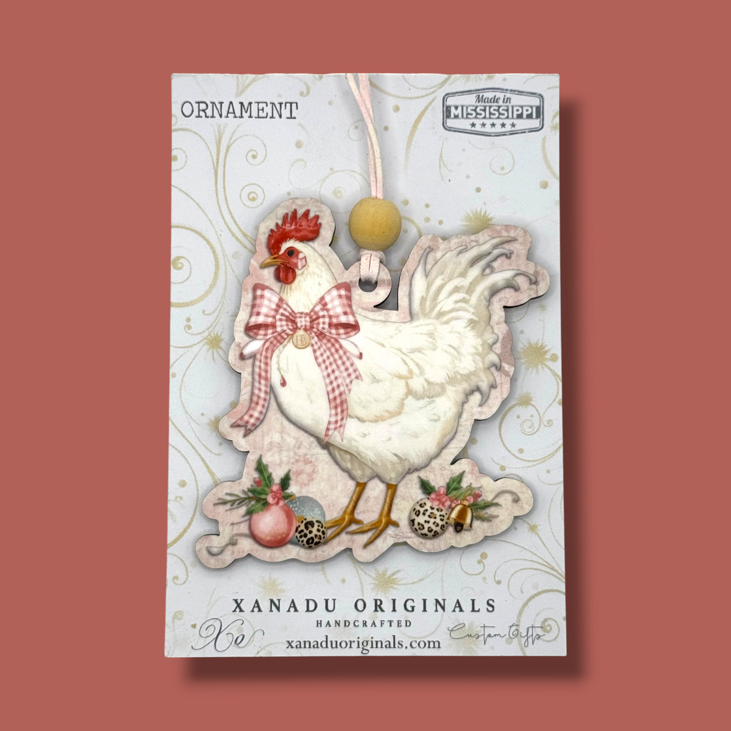 Shabby Chic White Rooster Christmas Ornament - Vintage Farmhouse Holiday Tree Decoration