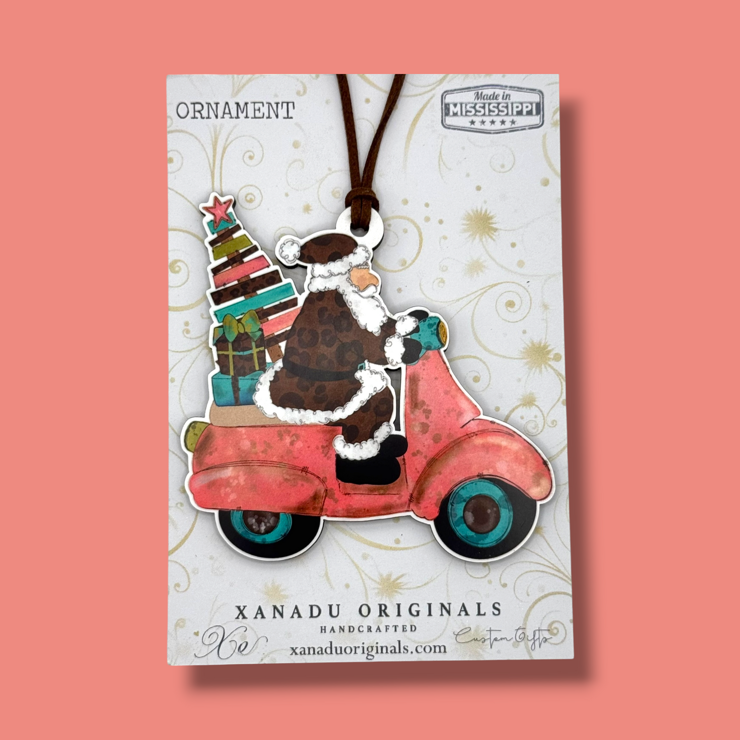 Pink Moped Santa Christmas Ornament